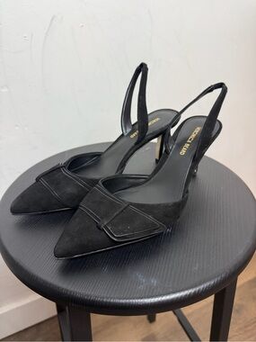 Veronica Beard Black Suede Pointed Slingback Heels